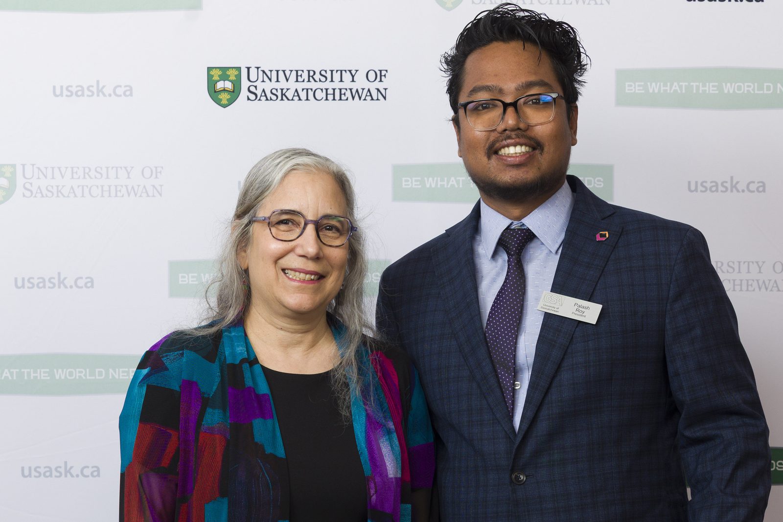 Palash Roy with Dr. Deborah Burshtyn, Dean of the College of Graduate and Postdoctoral Studies, at the 2026 University of Saskatchewan GSA Awards and Gala