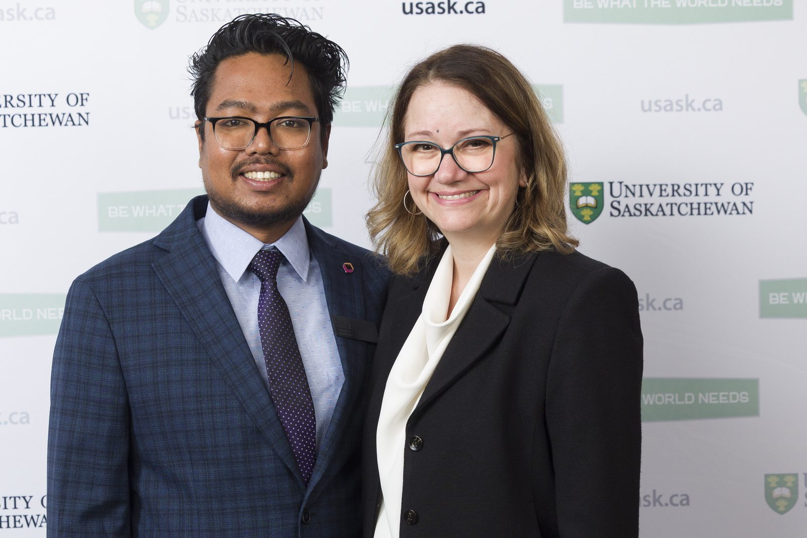 Palash Roy with Dr. Sarah Forgie, Dean of the College of Medicine, at the 2026 University of Saskatchewan GSA Awards and Gala